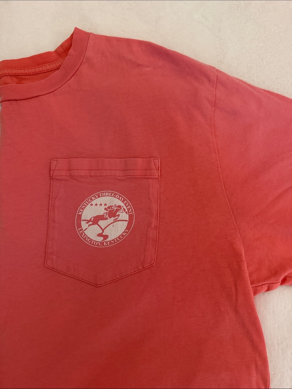Lauren James Coral Short-Sleeve Pocket Tee with Horse Emblem